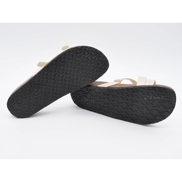 J Mark Sandals Womens 7.5 Beige Faux Leather Strappy Adjustable Slides Cork - Picture 10 of 10